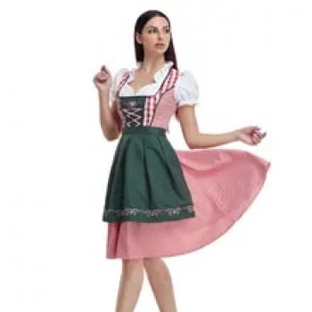 Oktoberfest New Lady Dirndl Halloween Costume - Bavarian National Pink Plaid